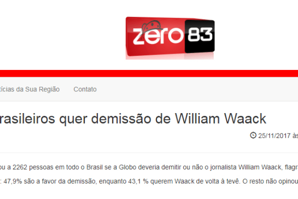 Portal Zero 83 divulga pesquisa nacional realizado pela Paraná Pesquisas sobre o Jornalista William Waack