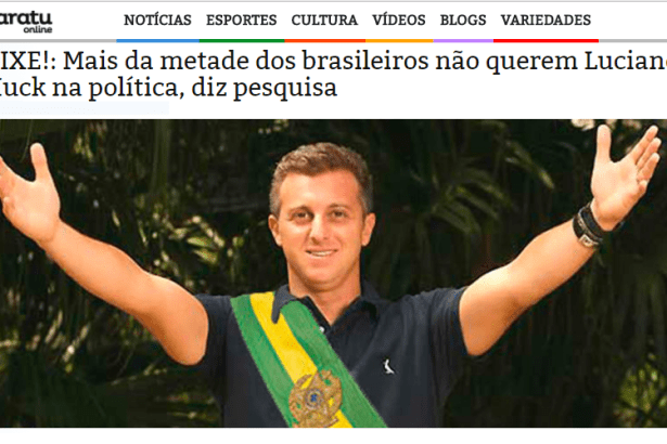 Aratu Online divulga pesquisa nacional sobre uma possível candidatura do apresentador Luciano Huck