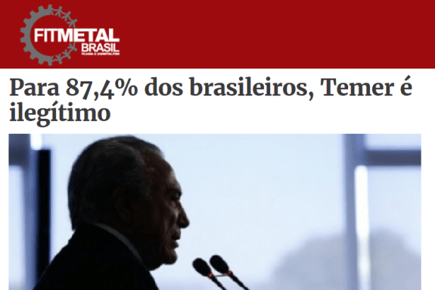 FITMETAL Brasil divulga pesquisa nacional sobre o quanto os brasileiros se sentem representados pelo Presidente Michel Temer