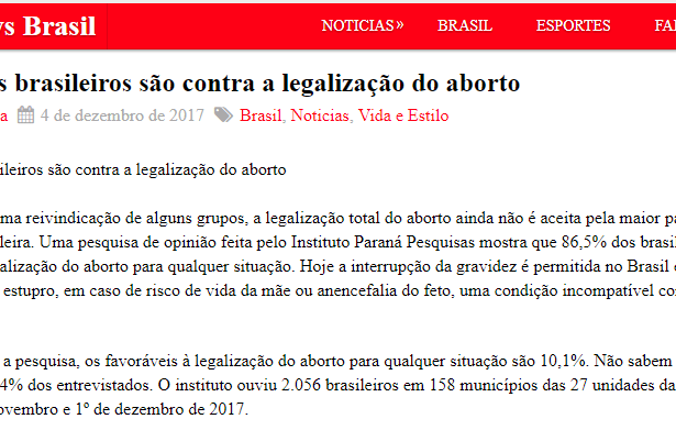 Nitro News Brasil divulga pesquisa nacional realizada pela Paraná Pesquisas sobre a legalização do aborto