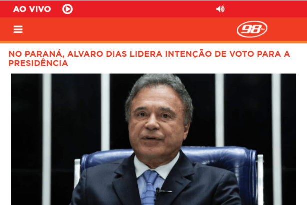 Portal Rádio 98 FM Curitiba divulga pesquisa realizado pela Paraná Pesquisas