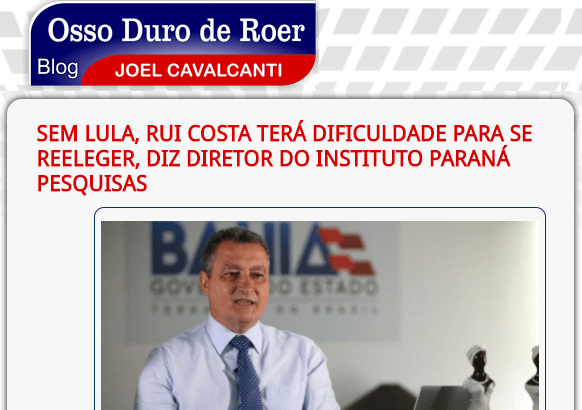 Blog Osso Duro de Roer cita o instituto Paraná Pesquisas em matéria