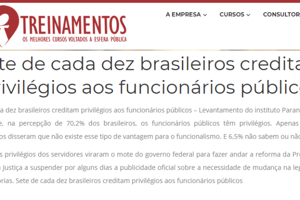 Portal i9 Treinamentos divulga pesquisa realizado pela Paraná Pesquisas com a opinião dos brasileiros sobre os funcionários públicos