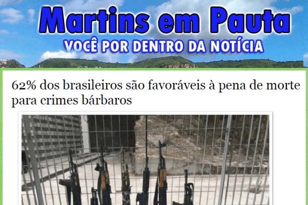 Portal Martins em Pauta divulga pesquisa nacional realizado pela Paraná Pesquisas sobre à pena de morte para crimes bárbaros