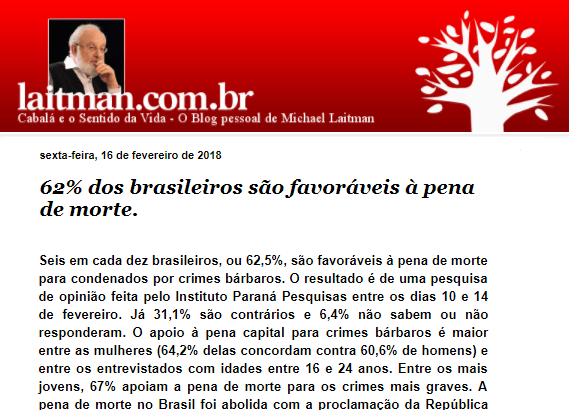 Blog Folha de Cuxá divulga pesquisa nacional realizado pela Paraná Pesquisas sobre à pena de morte para crimes bárbaros