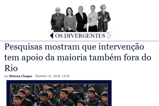 Portal Os Divergentes divulga pesquisa nacional realizado pela Paraná Pesquisas sobre a Intervenção Militar no Rio de Janeiro
