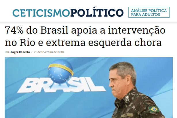 Ceticismo Político divulga pesquisa nacional realizado pela Paraná Pesquisas sobre a Intervenção Militar no Rio de Janeiro