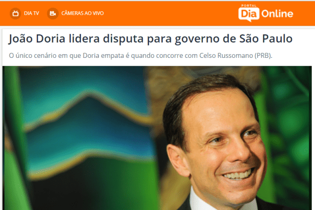 Portal Dia Online divulga pesquisa realizada no Estado de São Paulo sobre a disputa eleitoral para Governador