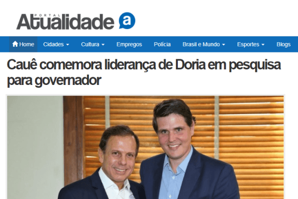 Portal Atualidade cita pesquisa realizada no Estado de São Paulo sobre a disputa eleitoral para Governador