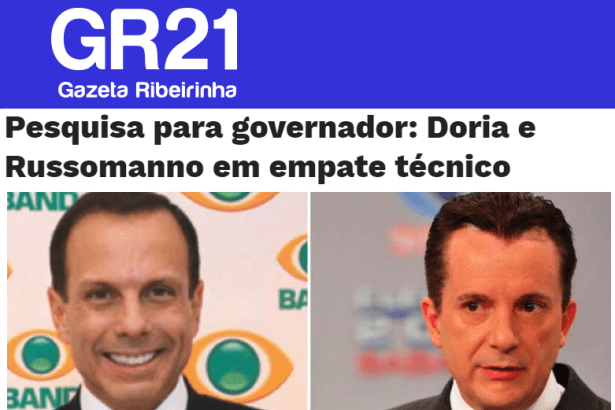 Portal Gazeta Ribeirinha divulga pesquisa realizada no Estado de São Paulo sobre a disputa eleitoral para Governador