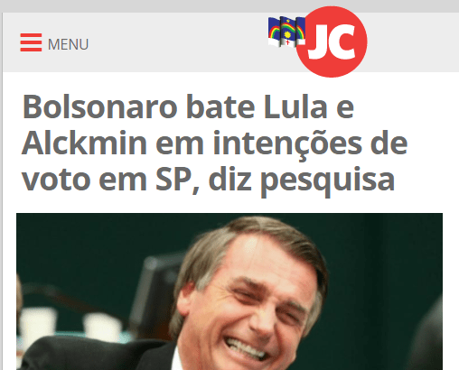 Portal JC Online divulga pesquisa realizada no Estado de São Paulo sobre a disputa eleitoral para Presidente do Brasil