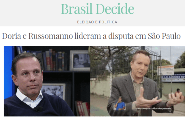 Brasil Decide divulga pesquisa realizada no Estado de São Paulo sobre a disputa eleitoral para Governador