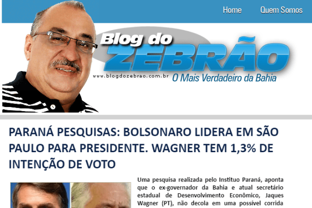 Blog do Zebrão divulga pesquisa realizada no Estado de São Paulo sobre a disputa eleitoral para Presidente do Brasil