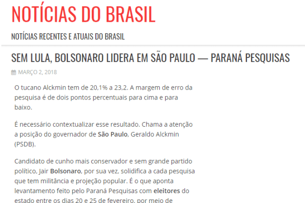 Notícias do Brasil divulga pesquisa realizada no Estado de São Paulo sobre a disputa eleitoral para Presidente do Brasil
