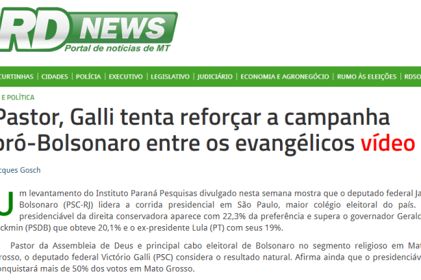 Portal RD News cita pesquisa realizado no Estado de São Paulo pela Paraná Pesquisa