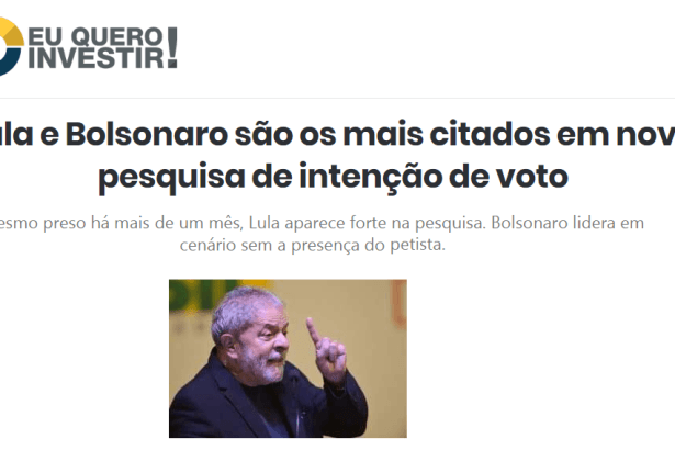 Eu Quero Investir cita em matéria pesquisa realizada pelo Instituto Paraná Pesquisas