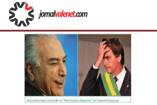 Jornal Vale Net .com divulga pesquisa nacional realizado pela Paraná Pesquisas