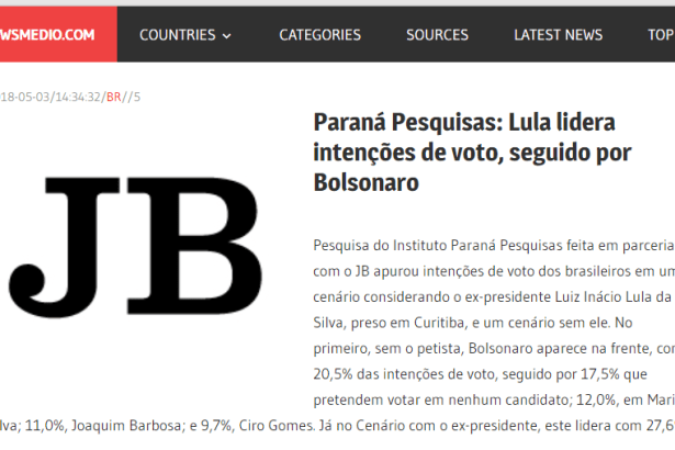 News Medio.com divulga pesquisa nacional realizado pela Paraná Pesquisas sobre a disputa eleitoral para Presidente do Brasil