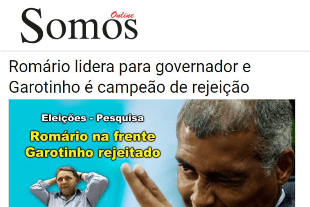 Portal Somos Online divulga pesquisa realizada no Estado do Rio de Janeiro sobre a disputa eleitoral para Governador do Estado