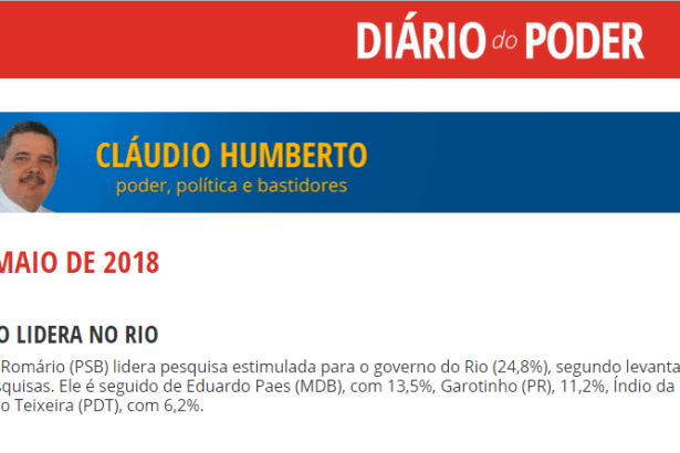 Diário do Poder - Cláudio Humberto divulga pesquisa realizada no Estado do Rio de Janeiro sobre a disputa eleitoral para Governador do Estado