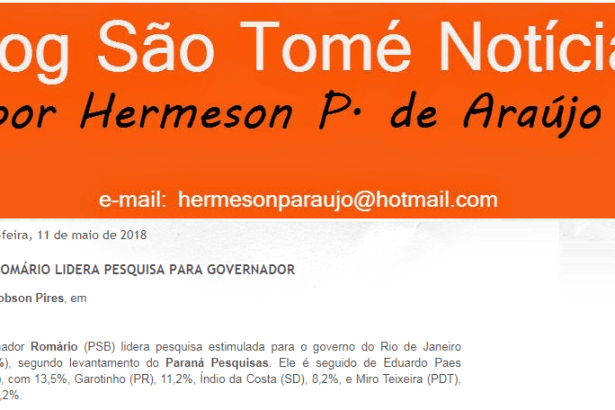 Blog São Tomé Notícias divulga pesquisa realizada no Estado do Rio de Janeiro sobre a disputa eleitoral para Governador do Estado