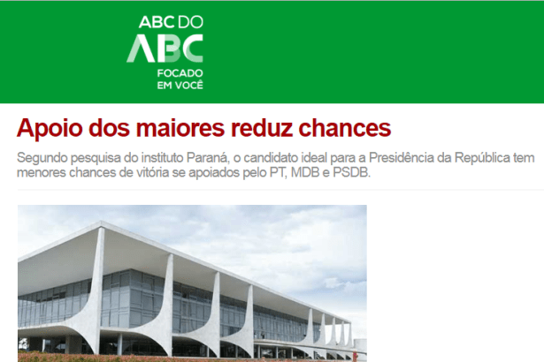 Portal ABC do ABC divulga pesquisa nacional realizado pela Paraná Pesquisas sobre o perfil do candidato desejado