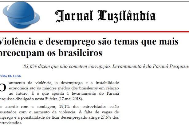 Jornal de Luzilândia divulga pesquisa nacional realizado pela Paraná Pesquisas sobre os maiores medos do povo brasileiro