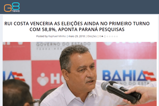 G8 News divulga pesquisa realizada no Estado da Bahia sobre a disputa eleitoral para Governador do Estado