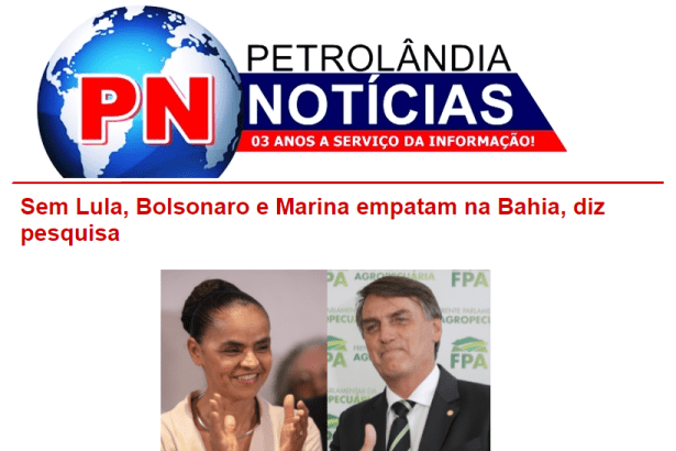 Petrolândia Notícias divulga pesquisa realizada no Estado da Bahia sobre a disputa eleitoral para Presidente do Brasil