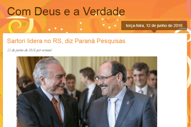 Blog Com Deus e a Verdade divulga pesquisa realizada no Estado do Rio Grande do Sul sobre a disputa eleitoral para Governador