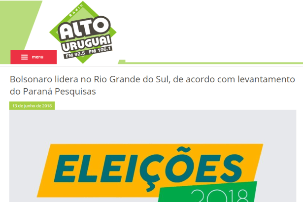Rádio Alto Uruguai divulga pesquisa realizada no Estado do Rio Grande do Sul sobre a disputa eleitoral para Presidente do Brasi