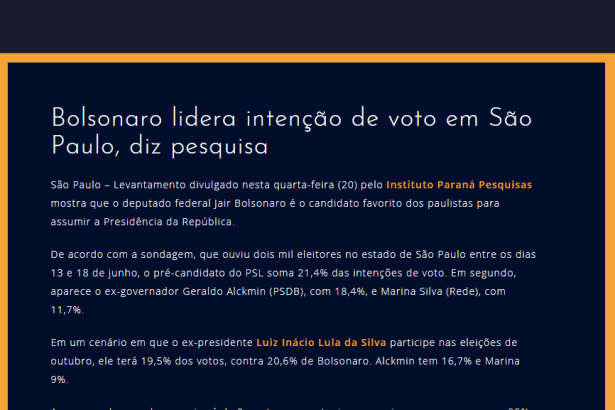 Portal Minha Casa My House divulga pesquisa realizada no Estado de São Paulo sobre a disputa eleitoral para Presidente do Brasil