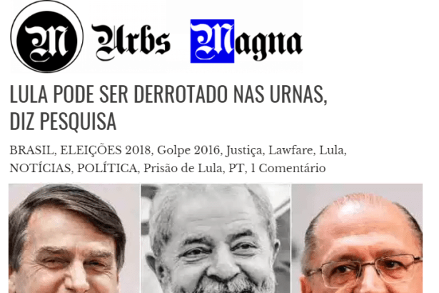 Portal Urbs Magna divulga pesquisa realizada no Estado de São Paulo sobre a disputa eleitoral para Presidente do Brasil