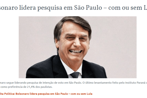 Portal Veja Isso Web divulga pesquisa realizada no Estado de São Paulo sobre a disputa eleitoral para Presidente do Brasil