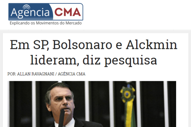 Portal Agência CMA divulga pesquisa realizada no Estado de São Paulo sobre a disputa eleitoral para Presidente do Brasil