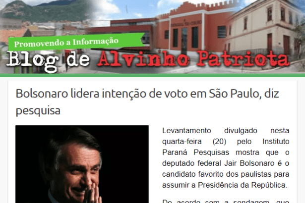 Blog de Alvinho Patriota divulga pesquisa realizada no Estado de São Paulo sobre a disputa eleitoral para Presidente do Brasil
