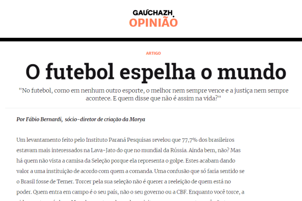 Portal GauchaZH Opinião cita em matéria pesquisa realizada pela Paraná Pesquisas