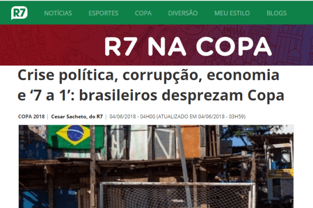Portal R7 - Esportes divulga pesquisa realizada pela Paraná Pesquisas