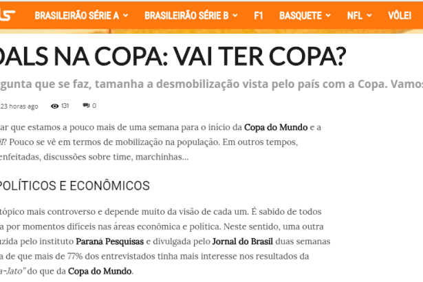 Portal 90Goals cita em matéria pesquisa realizada pelo Instituto Paraná Pesquisas