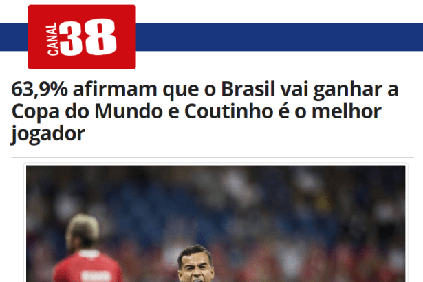 Portal RTV Canal 38 divulga pesquisa nacional realizado pela Paraná Pesquisas com a opinião dos Brasileiros sobre a Copa do Mundo