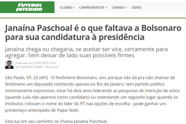 Futebol Interior cita em matéria pesquisa realizada pela Paraná Pesquisas