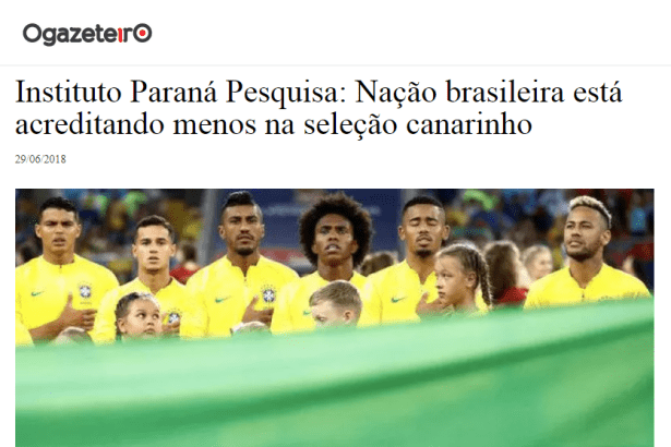 Portal O Gazeteiro divulga pesquisa nacional realizado pela Paraná Pesquisas com a opinião dos Brasileiros sobre a Copa do Mundo