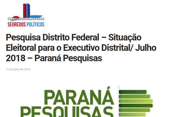 Portal Segredos Políticos cita em matéria pesquisa realizada pela Paraná Pesquisas