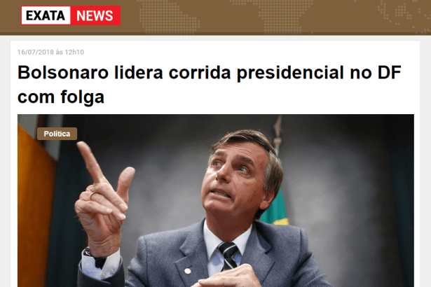 Exata News divulga pesquisa realizada no Distrito Federal sobre a disputa eleitoral para Presidente do Brasil