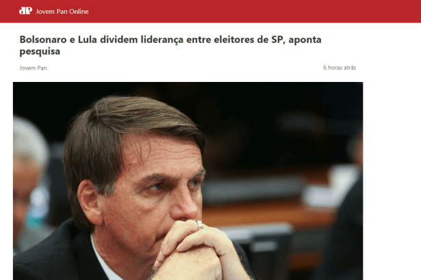 Jovem Pan Online divulga pesquisa realizada no Estado de São Paulo sobre a disputa eleitoral para Presidente do Brasil
