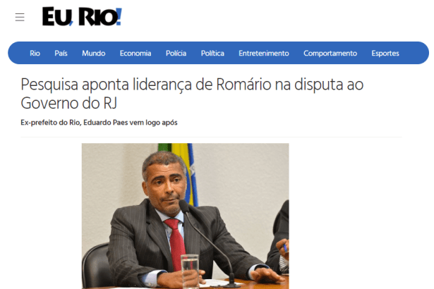 Portal Eu Rio divulga pesquisa realizada no Estado do Rio de Janeiro sobre a disputa eleitoral para Governador