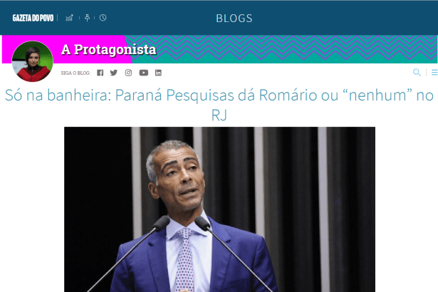 Gazeta do Povo - A Protagonista divulga pesquisa realizada no Estado do Rio de Janeiro sobre a disputa eleitoral para Governador