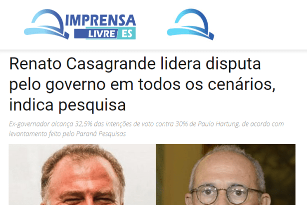 Imprensa Livre ES divulga pesquisa realizada no Estado do Espírito Santo sobre a disputa eleitoral para Governador