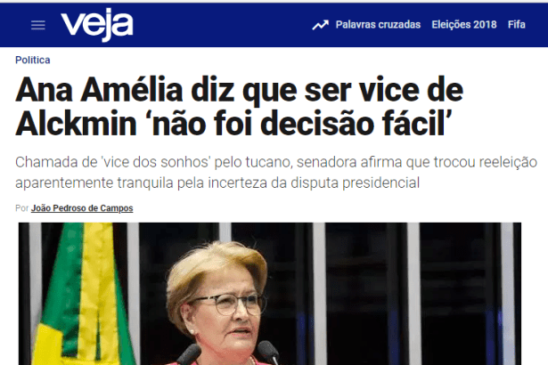 Veja.com - Política/ Eleições cita em matéria pesquisa realizada pela Paraná Pesquisas