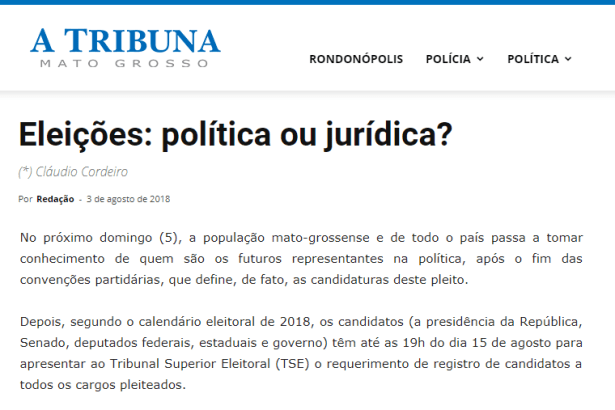 A Tribuna Mato Grosso cita em matéria pesquisa realizada pela Paraná Pesquisas